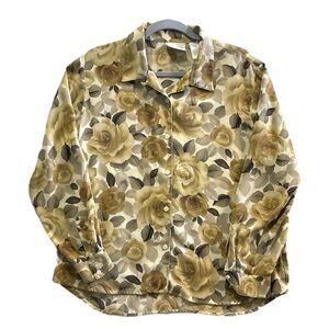 Liz Claiborne Yellow Floral Long Sleeve Women's L